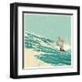 Surfer and Big Wave. Vector Illustration. Grunge Effect in Separate Layer.-jumpingsack-Framed Art Print