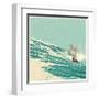 Surfer and Big Wave. Vector Illustration. Grunge Effect in Separate Layer.-jumpingsack-Framed Art Print