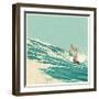 Surfer and Big Wave. Vector Illustration. Grunge Effect in Separate Layer.-jumpingsack-Framed Art Print