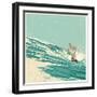 Surfer and Big Wave. Vector Illustration. Grunge Effect in Separate Layer.-jumpingsack-Framed Art Print