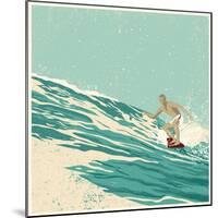 Surfer and Big Wave. Vector Illustration. Grunge Effect in Separate Layer.-jumpingsack-Mounted Art Print