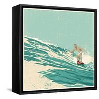 Surfer and Big Wave. Vector Illustration. Grunge Effect in Separate Layer.-jumpingsack-Framed Stretched Canvas