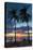 Surfer and Palm Trees at Sunset on Playa Guiones Surf Beach at Sunset-Rob Francis-Stretched Canvas