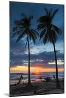 Surfer and Palm Trees at Sunset on Playa Guiones Surf Beach at Sunset-Rob Francis-Mounted Photographic Print