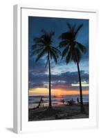 Surfer and Palm Trees at Sunset on Playa Guiones Surf Beach at Sunset-Rob Francis-Framed Photographic Print