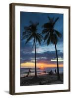 Surfer and Palm Trees at Sunset on Playa Guiones Surf Beach at Sunset-Rob Francis-Framed Photographic Print