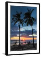 Surfer and Palm Trees at Sunset on Playa Guiones Surf Beach at Sunset-Rob Francis-Framed Photographic Print