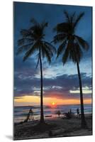 Surfer and Palm Trees at Sunset on Playa Guiones Surf Beach at Sunset-Rob Francis-Mounted Photographic Print