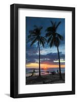 Surfer and Palm Trees at Sunset on Playa Guiones Surf Beach at Sunset-Rob Francis-Framed Photographic Print