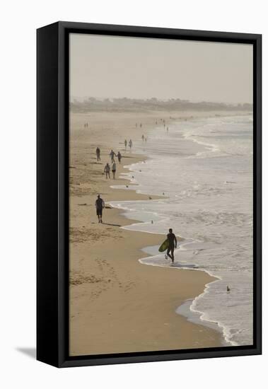 Surfer and People on Pismo State Beach, Pismo Beach, California, USA-Cindy Miller Hopkins-Framed Stretched Canvas