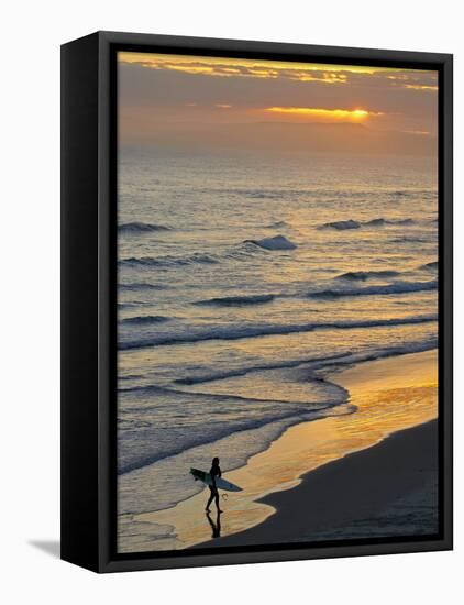 Surfer at Blackhead Beach, South of Dunedin, South Island, New Zealand-David Wall-Framed Stretched Canvas