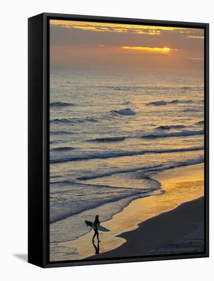 Surfer at Blackhead Beach, South of Dunedin, South Island, New Zealand-David Wall-Framed Stretched Canvas