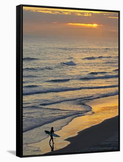 Surfer at Blackhead Beach, South of Dunedin, South Island, New Zealand-David Wall-Framed Stretched Canvas