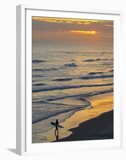 Surfer at Blackhead Beach, South of Dunedin, South Island, New Zealand-David Wall-Framed Premium Photographic Print