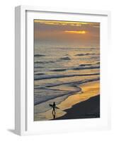 Surfer at Blackhead Beach, South of Dunedin, South Island, New Zealand-David Wall-Framed Photographic Print