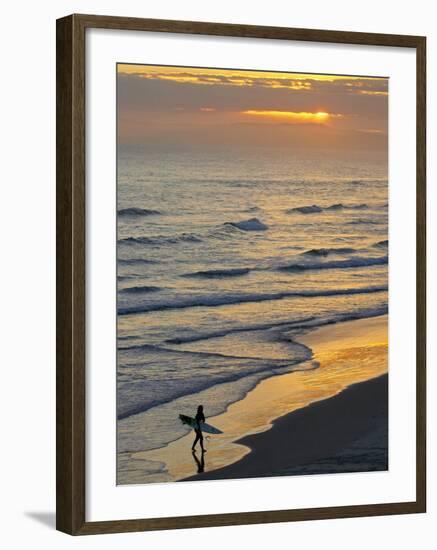 Surfer at Blackhead Beach, South of Dunedin, South Island, New Zealand-David Wall-Framed Photographic Print