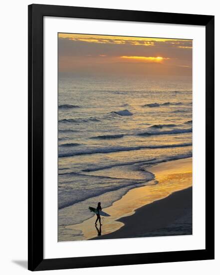 Surfer at Blackhead Beach, South of Dunedin, South Island, New Zealand-David Wall-Framed Photographic Print