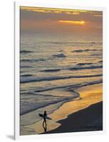 Surfer at Blackhead Beach, South of Dunedin, South Island, New Zealand-David Wall-Framed Photographic Print