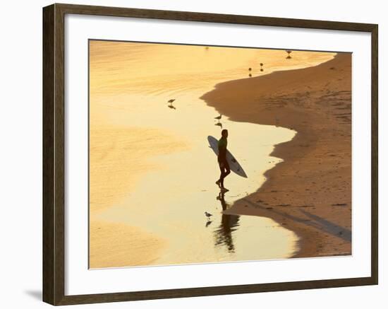 Surfer at Blackhead Beach, South of Dunedin, South Island, New Zealand-David Wall-Framed Photographic Print