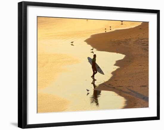 Surfer at Blackhead Beach, South of Dunedin, South Island, New Zealand-David Wall-Framed Photographic Print