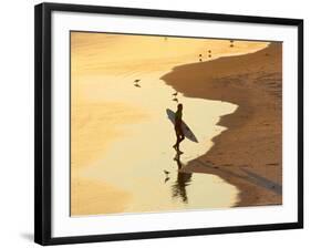 Surfer at Blackhead Beach, South of Dunedin, South Island, New Zealand-David Wall-Framed Photographic Print