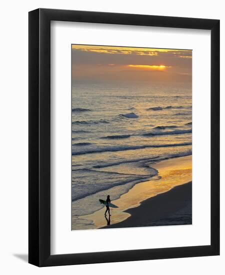 Surfer at Blackhead Beach, South of Dunedin, South Island, New Zealand-David Wall-Framed Photographic Print