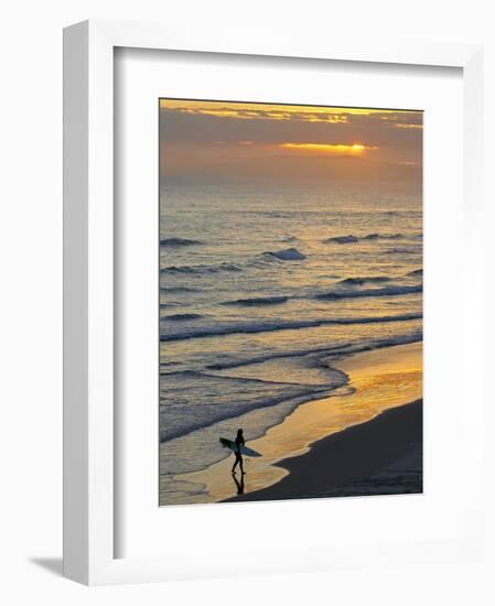 Surfer at Blackhead Beach, South of Dunedin, South Island, New Zealand-David Wall-Framed Photographic Print