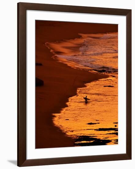 Surfer at Dawn, Gibson's Beach, Twelve Apostles, Port Campbell National Park, Victoria, Australia-David Wall-Framed Photographic Print