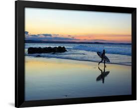 Surfer at Dusk, Gold Coast, Queensland, Australia-David Wall-Framed Photographic Print