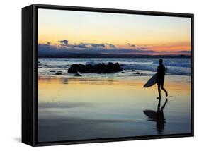 Surfer at Dusk, Gold Coast, Queensland, Australia-David Wall-Framed Stretched Canvas