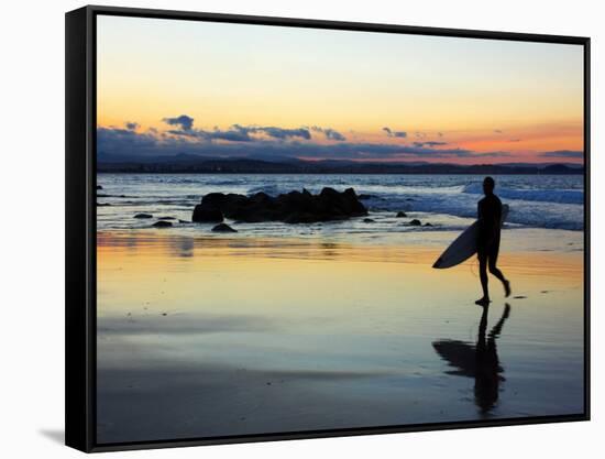 Surfer at Dusk, Gold Coast, Queensland, Australia-David Wall-Framed Stretched Canvas