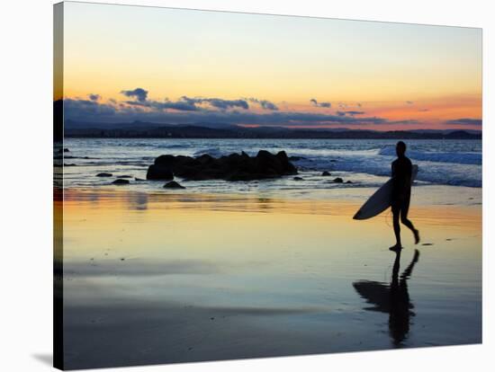 Surfer at Dusk, Gold Coast, Queensland, Australia-David Wall-Stretched Canvas