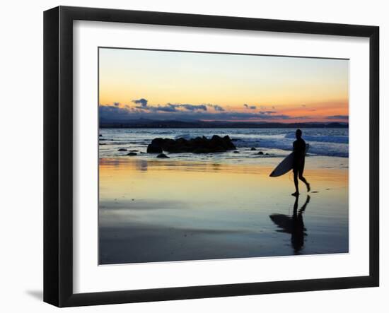 Surfer at Dusk, Gold Coast, Queensland, Australia-David Wall-Framed Premium Photographic Print