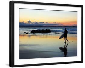 Surfer at Dusk, Gold Coast, Queensland, Australia-David Wall-Framed Photographic Print