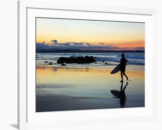 Surfer at Dusk, Gold Coast, Queensland, Australia-David Wall-Framed Photographic Print