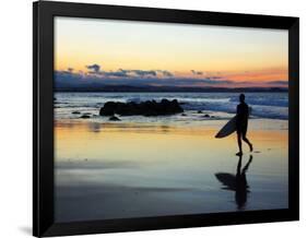 Surfer at Dusk, Gold Coast, Queensland, Australia-David Wall-Framed Photographic Print