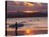 Surfer at Sunset, Gold Coast, Queensland, Australia-David Wall-Stretched Canvas
