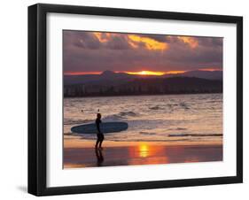 Surfer at Sunset, Gold Coast, Queensland, Australia-David Wall-Framed Premium Photographic Print