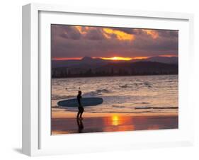 Surfer at Sunset, Gold Coast, Queensland, Australia-David Wall-Framed Premium Photographic Print