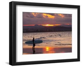 Surfer at Sunset, Gold Coast, Queensland, Australia-David Wall-Framed Photographic Print