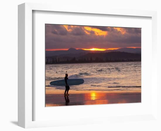 Surfer at Sunset, Gold Coast, Queensland, Australia-David Wall-Framed Photographic Print