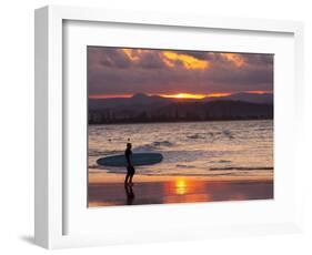 Surfer at Sunset, Gold Coast, Queensland, Australia-David Wall-Framed Photographic Print