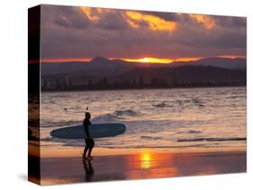 Surfer at Sunset, Gold Coast, Queensland, Australia-David Wall-Stretched Canvas