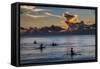 Surfer at Sunset in Guam, Us Territory, Central Pacific, Pacific-Michael Runkel-Framed Stretched Canvas