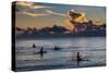 Surfer at Sunset in Guam, Us Territory, Central Pacific, Pacific-Michael Runkel-Stretched Canvas