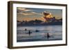 Surfer at Sunset in Guam, Us Territory, Central Pacific, Pacific-Michael Runkel-Framed Photographic Print