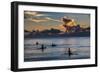 Surfer at Sunset in Guam, Us Territory, Central Pacific, Pacific-Michael Runkel-Framed Photographic Print