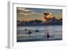 Surfer at Sunset in Guam, Us Territory, Central Pacific, Pacific-Michael Runkel-Framed Photographic Print