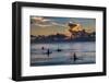 Surfer at Sunset in Guam, Us Territory, Central Pacific, Pacific-Michael Runkel-Framed Photographic Print