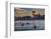 Surfer at Sunset in Guam, Us Territory, Central Pacific, Pacific-Michael Runkel-Framed Photographic Print